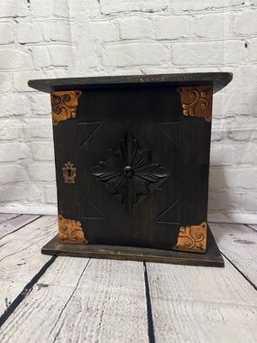 Spiritual Herb Wicken Decorative Black Wooden Cabinet with Copper Accents